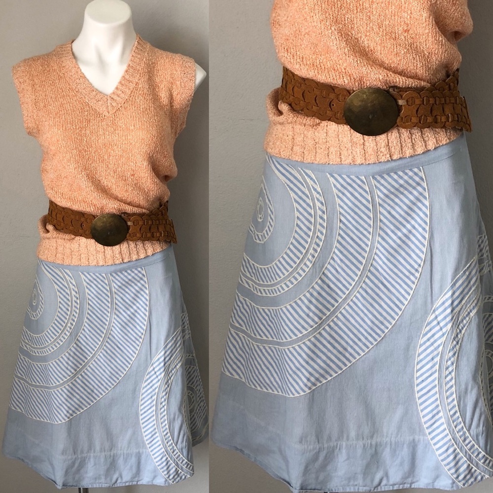 Anthropologie Blue and White Stripe A-line Skirt